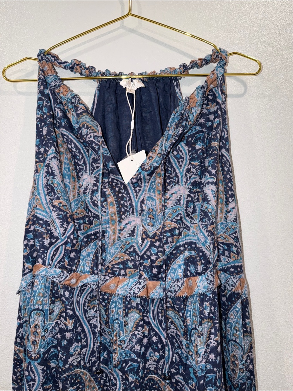 Caroline Constas Navy & Teal Paisley Maxi Dress Size Large BNWT